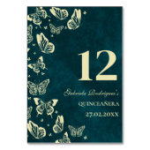 エメラルドグリーン金ゴールド蝶クインセアニラシーティング テーブルナンバー (正面)