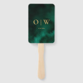 エメラルドグリーン金ゴールド順序イベント結婚式 プログラム ハンドファン (裏面)