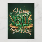 エメラルドグリーン金ゴールド60誕生日 ポストカード (正面)
