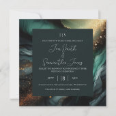 エメラルドグリーン金ゴールド 招待状 (正面)
