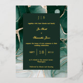 エメラルドグリーン金ゴールド 箔招待状 (正面)