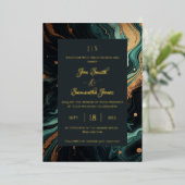 エメラルドグリーン金ゴールド 箔招待状 (立ち正面)
