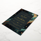 エメラルドグリーン金ゴールド 箔招待状 (回転した状態)