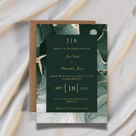 エメラルドグリーン金ゴールド 箔招待状