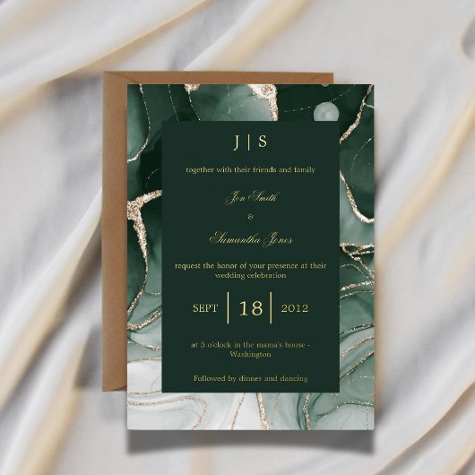 エメラルドグリーン金ゴールド 箔招待状