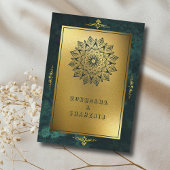 エメラルドグリーン金ゴールドQRコードRSVPの結婚ウェブサイト エンクロージャーカード