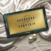 エメラルドグリーン金ゴールドQRコードRSVPの結婚ウェブサイト エンクロージャーカード