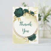 エメラルドグリーン離れ花金ゴールド結婚ズ サンキューカード (スタンド正面)