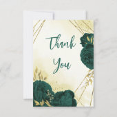 エメラルドグリーン離れ花金ゴールド結婚ズ サンキューカード (正面)