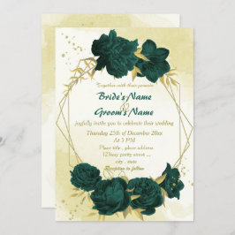 エメラルドグリーン離れ花金ゴールド結婚ズ 招待状