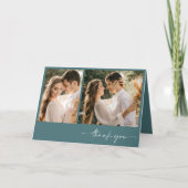 エメラルドグリーン2フォトエレガントな結婚式ありがとう サンキューカード (正面)