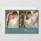 エメラルドグリーン2枚結婚写真ありがとう サンキューカード (正面)