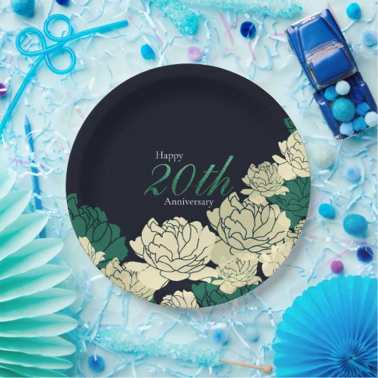 エメラルドグリーン20周年記念バラプリント紙pl ペーパープレート (パーティー)