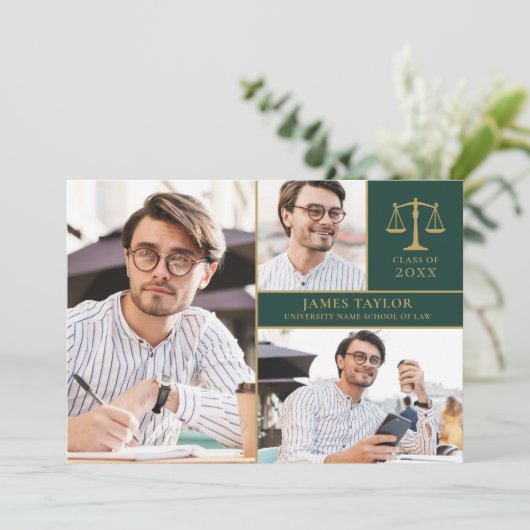 エメラルドグリーン3写真法学校卒業パーティー 招待状 (スタンド正面)