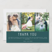 エメラルドグリーン3枚結婚写真ありがとう サンキューカード (正面)
