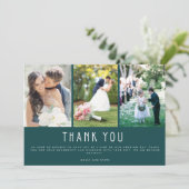 エメラルドグリーン3枚結婚写真ありがとう サンキューカード (スタンド正面)