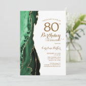 エメラルドグリーン アゲート ゴールド 80歳の誕生日 招待状 (スタンド正面)