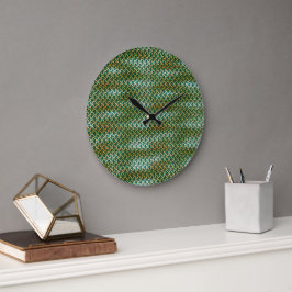 エメラルドグリーン アブストラクト ジグザグ パターン デザイン 1305 ラージ壁時計