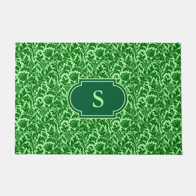 エメラルドグリーン、ウィリアム・モリス・ティスル・ダマスク ドアマット (正面)