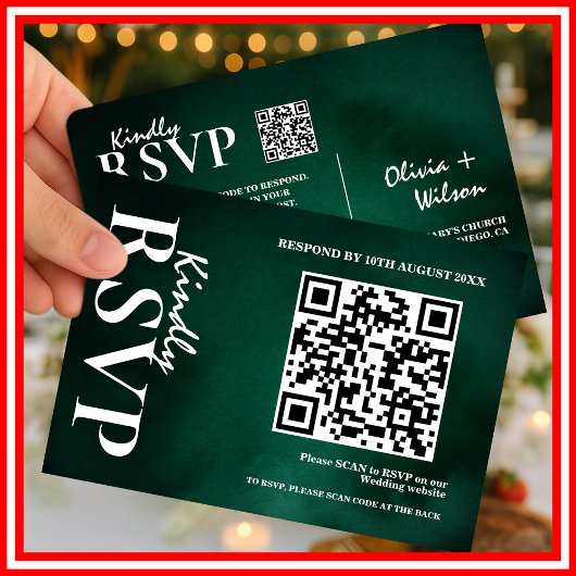 エメラルドグリーン ウェディングQRコードRSVP 出欠カード