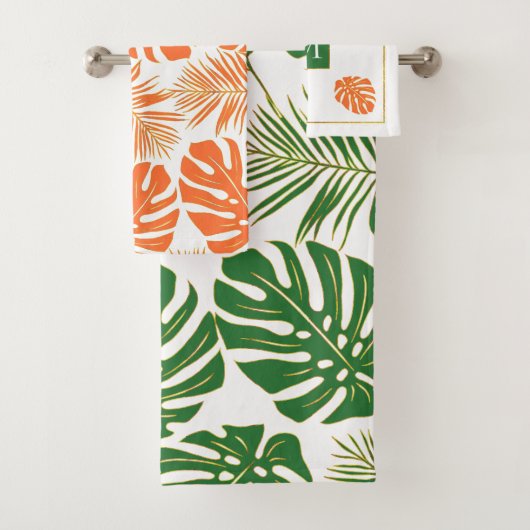 エメラルドグリーン、オレンジ色の熱帯離れとモノグラム バスタオルセット (インサイチュ)