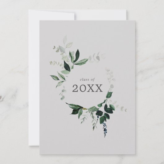 エメラルドグリーン |グレー卒業パーティー 招待状 (裏面)