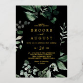 エメラルドグリーン |ゴールドフォイルブラックカジュアル結婚ズ 箔招待状 (正面)