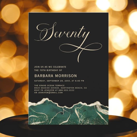 エメラルドグリーン ゴールド アゲート 70歳 誕生日 招待状