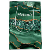 エメラルドグリーン ゴールド グリッター ギフトバッグ オーダーメイド ネーム (正面)