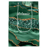 エメラルドグリーン ゴールド グリッター ギフトバッグ オーダーメイド ネーム (裏面)