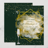 エメラルドグリーン & ゴールド ジオメトリック ブランシュ & バブル 招待状 (正面/裏面)