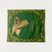 エメラルドグリーン ゴールド ハイヒール バースデー L 背景 タペストリー (正面(横))