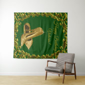 エメラルドグリーン ゴールド ハイヒール バースデー L 背景 タペストリー (インサイチュ(横))