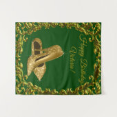 エメラルドグリーン ゴールド ハイヒール バースデー M 背景 タペストリー (正面(横))