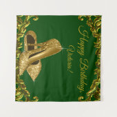 エメラルドグリーン ゴールド ハイヒール バースデー SQ 背景 タペストリー (正面(横))