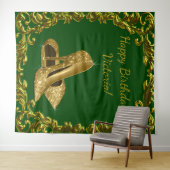 エメラルドグリーン ゴールド ハイヒール 誕生日 XL バックドロップ タペストリー (インサイチュ(横))