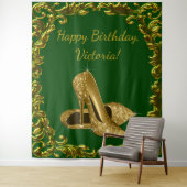 エメラルドグリーン ゴールド ハイヒール 誕生日 XL バックドロップ タペストリー (インサイチュ)