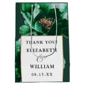 エメラルドグリーン ゴールド フラワーモダンウェディング サンクス ミディアムペーパーバッグ (裏面)