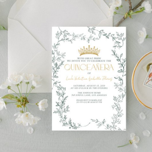 エメラルドグリーン ゴールド ボタニカル フラワー キンセアニエラ 招待状