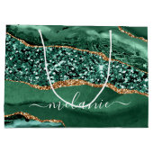 エメラルドグリーン ゴールド マーブル カスタムネーム ギフトバッグ (裏面)