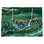 エメラルドグリーン ゴールド マーブル カスタムネーム ギフトバッグ (正面)