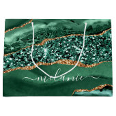 エメラルドグリーン ゴールド マーブル カスタム ネーム ギフト バッグ ラージペーパーバッグ (正面)