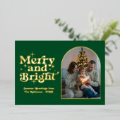 エメラルドグリーン & ゴールド モダン レトロ クリスマス フォト 箔シーズンカード (立ち正面)