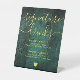 エメラルドグリーン ゴールド ラスティック ウッド シグネチャードリンク 台座サイン