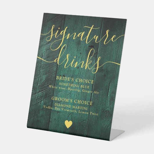 エメラルドグリーン ゴールド ラスティック ウッド シグネチャードリンク 台座サイン (正面)