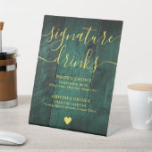 エメラルドグリーン ゴールド ラスティック ウッド シグネチャードリンク 台座サイン (インサイチュ)