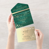 エメラルドグリーン ゴールド ラスティック フォト ウェディング オールインワン招待状 (貼ってはがせる)