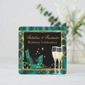 エメラルドグリーン ゴールド 派手なヒール 誕生日パーティー 2 招待状 (スタンド正面)