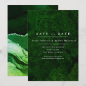 エメラルドグリーン＆シルバーカリグラフィー Save the Date 招待状 (正面/裏面)