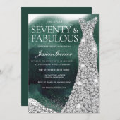 エメラルドグリーン&シルバードレス70thバースデーパーティー 招待状 (正面/裏面)